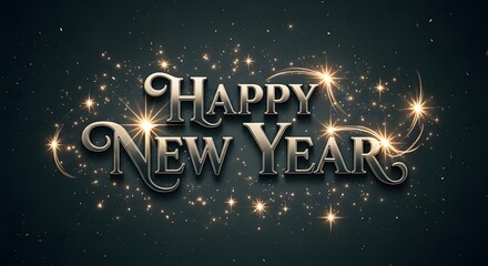 Fototapeta premium Elegant happy new year greeting card with sparkling stars and typography