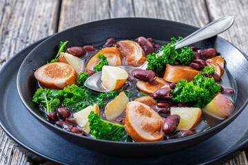Red kidney bean, potato, kale and sausage soup