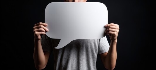 The Speech Bubble Sign Held by a Person Suggesting Silent Message and Empty Communication