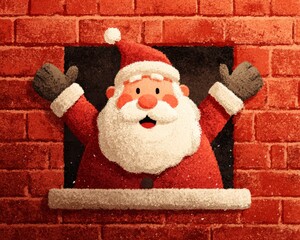 Jolly Santa Claus Cheerfully Peeking Out From a Cozy Brick Chimney Emphasizing the Warmth of the Holiday Season