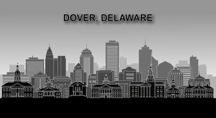 Fototapeta premium Dover Delaware City Skyline Silhouette in Black and White
