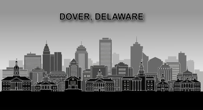 Dover Delaware City Skyline Silhouette in Black and White