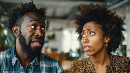 A couple engaged in a serious and emotional conversation, their expressions and body language reflecting tension and unresolved conflict.