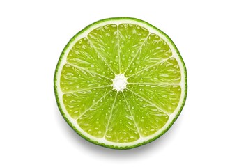 Vibrant green lime slice isolated on a clean white background