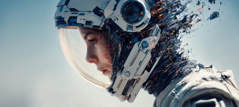 Vivid Male Sci-Fi Portrait in Futuristic High-Tech World with Elegant Tech Aesthetic and Clear Left-Side Negative Space for Advertising - Powered by Adobe