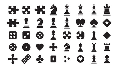 Chess puzzles dice and card symbols silhouette bundle