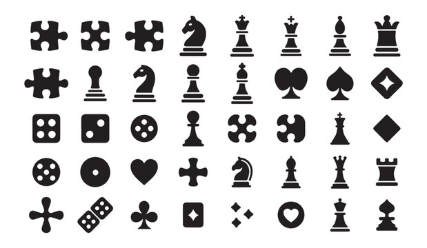 Chess puzzles dice and card symbols silhouette bundle