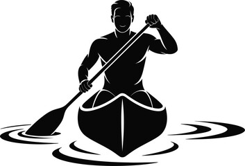 Fototapeta premium Kayaking Man Silhouette – Canoe Paddling Vector Illustration