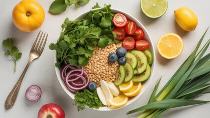 Delicious vibrant fruit and vegetable bowl promotes healthy eating habits easily