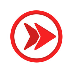 Obraz premium Vibrant red three dimensional fast forward button for digital media playback navigation and quick progression