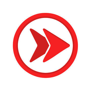 Vibrant red three dimensional fast forward button for digital media playback navigation and quick progression