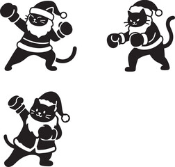 Christmas Cat Boxer Knockout Champion Holiday Vector Art & Illustration Set