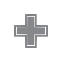 Fototapeta premium Simple cross symbol, outlined health icon, gray medical sign, care or aid logo.