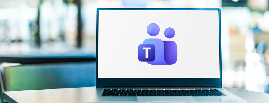 Laptop computer displaying logo of Microsoft Teams