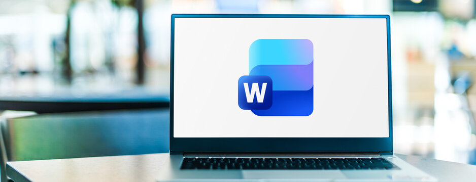 Laptop computer displaying logo of Microsoft Word