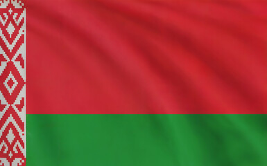 A photograph of the official Belarusian flag filling the entire frame as a clean background. The flag displays its distinctive horizontal design with a bright red stripe occupying the top two-thirds a