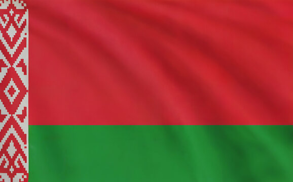 A photograph of the official Belarusian flag filling the entire frame as a clean background. The flag displays its distinctive horizontal design with a bright red stripe occupying the top two-thirds a