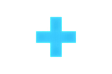Obraz premium Blue neon plus sign sign delivering concepts of addition, growth, new, and medical on a transparent background