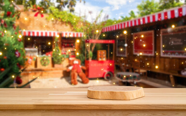 Holiday Market Scene: A vibrant Christmas market with a charming, festive atmosphere, offering a perfect backdrop for product placement or seasonal greetings.