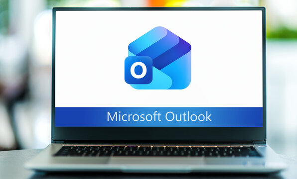 Laptop computer displaying logo of Microsoft Outlook