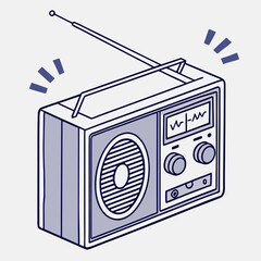 Isometric illustration of a portable radio with sound waves vintage radio retro