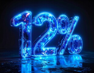 Illuminated, three-dimensional digital rendering of the numerical representation "12%" showcasing a cosmic pattern
