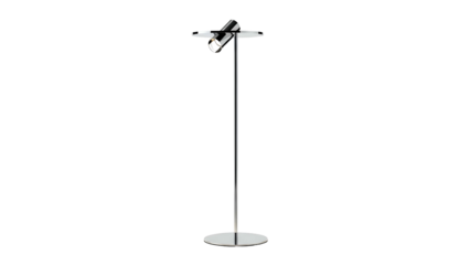 Sleek, tall floor lamp with adjustable spotlights, on a circular base