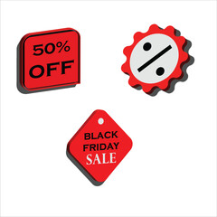 Red 3d sale discount tags for black friday shopping promotions