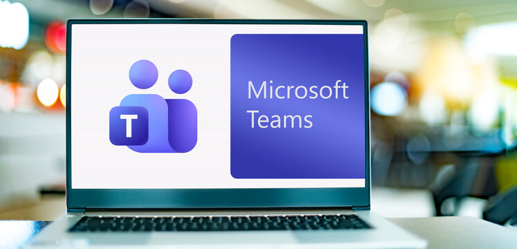 Laptop computer displaying logo of Microsoft Teams
