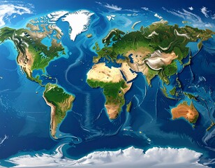 High Detail 3D Topographic World Map Rendering with Ocean Currents