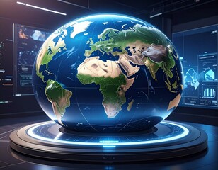 Digital Holographic Earth Globe Display in Futuristic Control Room Concept