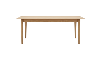 A plain, rectangular wooden table with a light brown finish, isolated on a black background