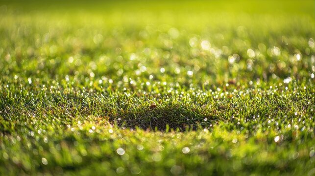 tennessine. Fresh divot mark on golf course turf with upturned grass and morning dew. real-estate listings, architecture portfolios, designed for interior renovation comparisons for interiors.