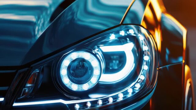 Video Close-up view of a car's headlights at night