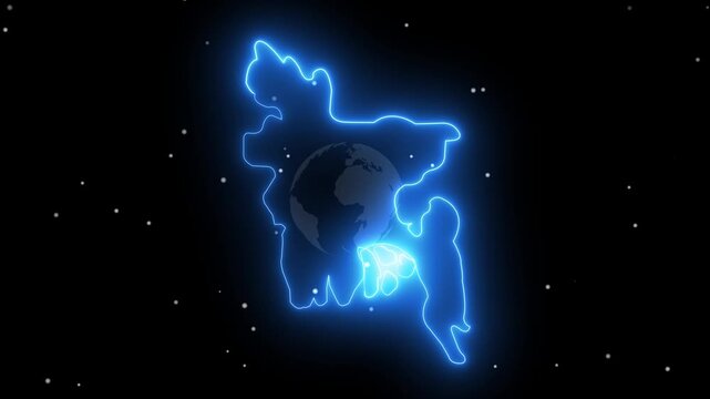 Abstract neon USA map, of United States of America showing different states. Animated usa contiguous lower u.s. state neon map on an isolated technical background. 4k video