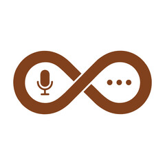 Brown infinity symbol with microphone and speech bubble icons vector