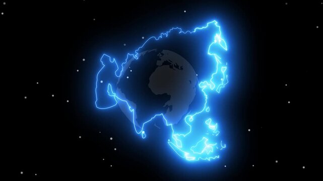 Abstract neon USA map, of United States of America showing different states. Animated usa contiguous lower u.s. state neon map on an isolated technical background. 4k video 