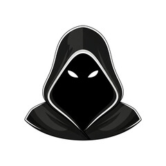 Hooded figure with glowing eyes isolated on a transparent background mystery anonymity