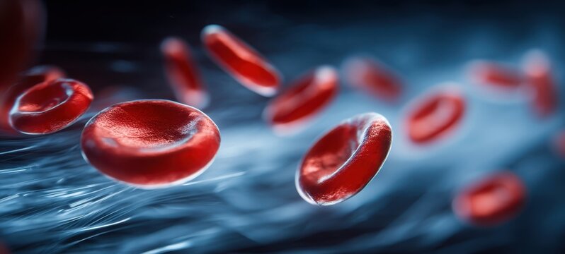 The Red Blood Cells Flowing Through Plasma in a High Resolution Medical Visualization - Powered by Adobe