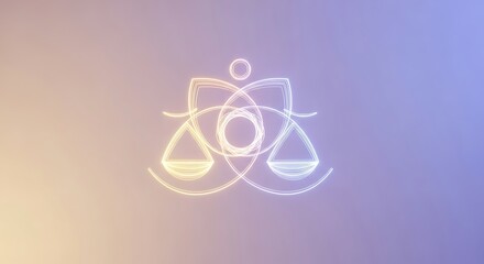 Abstract Neon Scales of Justice Symbol on Gradient Background.
