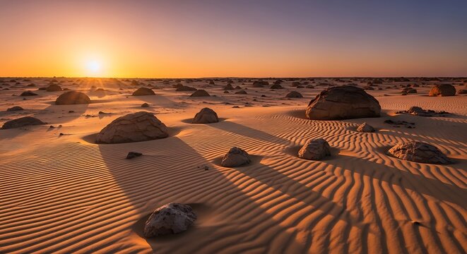Desert sand dune sunset with rock formation
