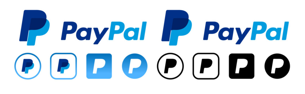 PayPal logo icon vector set 2025. Square, Round, Circle, outline styles