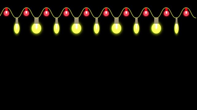 4k animated lights bulb string transparent background for new year, holiday birthday, nightclub, festive event, party, celebration.