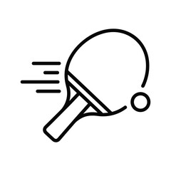 Line art illustration of a ping pong paddle hitting a ball, isolated on