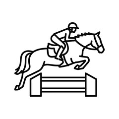 Line art of a horse and rider jumping over an obstacle isolated on, equestrian sport