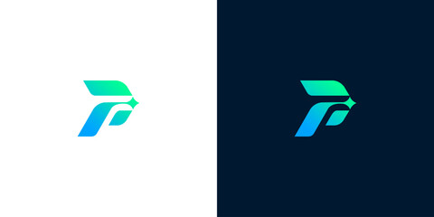 Abstract letter P logo with a forward arrow, dynamic and modern design with gradient colors