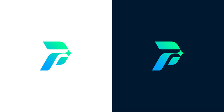 Abstract letter P logo with a forward arrow, dynamic and modern design with gradient colors