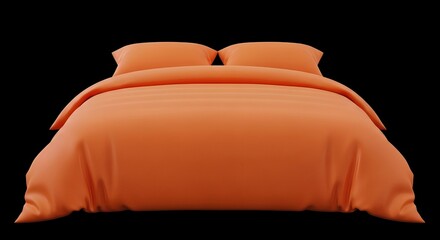 Orange made bed with two pillows and duvet bedding illustration
