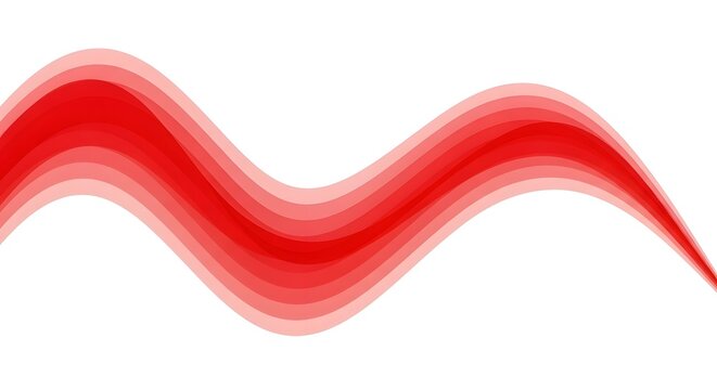 An abstract red wave graphic with layered, translucent, undulating lines on a white background.