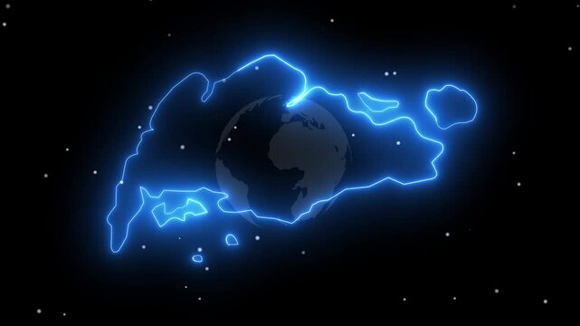 Abstract neon USA map, of United States of America showing different states. Animated usa contiguous lower u.s. state neon map on an isolated technical background. 4k video 